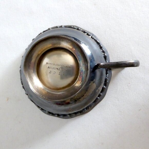 VINTAGE 1800’s MERMOD JACCARD QUADRUPLE PLATE SILVER TEA CUP & SAUCER - Picture 8 of 13